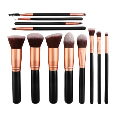 Free shipping New high quality wooden handle Asian rose gold tube 12 pcs makeup brush set