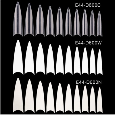 Paroo Supply 600 Pcs Full Clear Ghost Tip French Style Long Stiletto Nail Tips